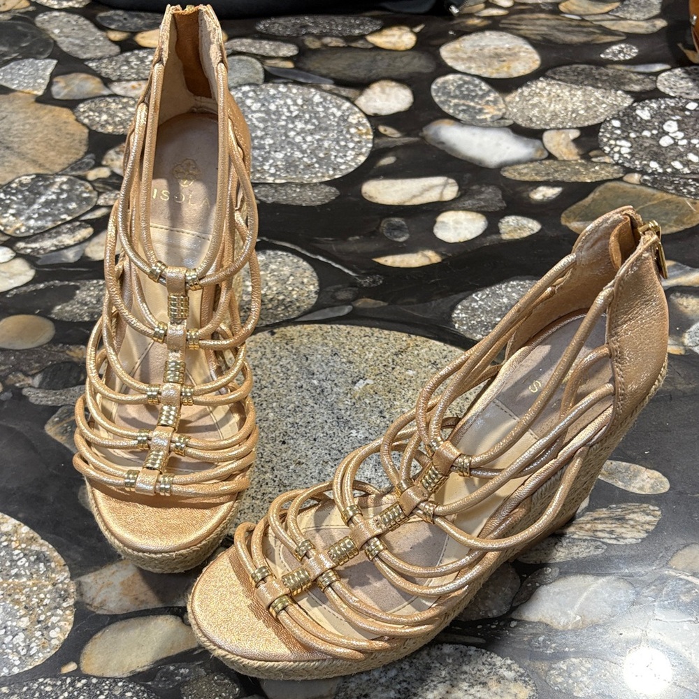 Isola Gold Wedges with Beaded Straps